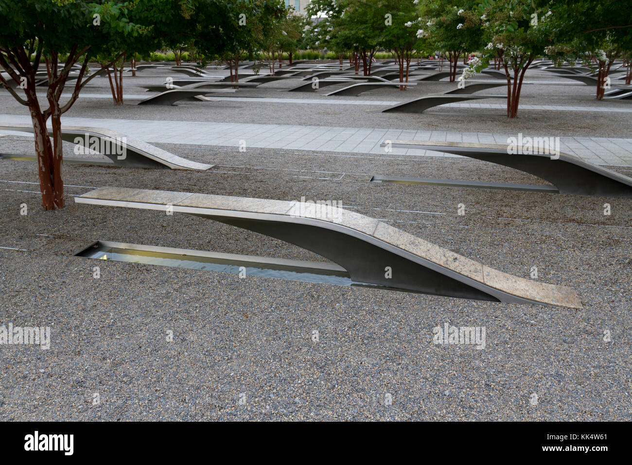 General view of the 911 Pentagon Memorial, located beside The Pentagon in Arlington County, Virginia. Stock Photo