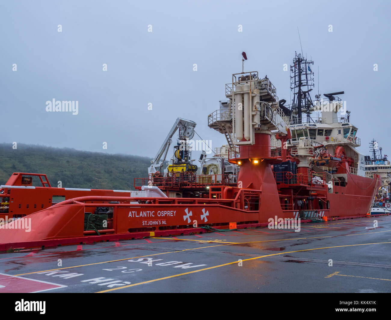 Atlantic Osprey offshore supply ship in the harbor, St. John's, Newfoundland, Canada. Stock Photo