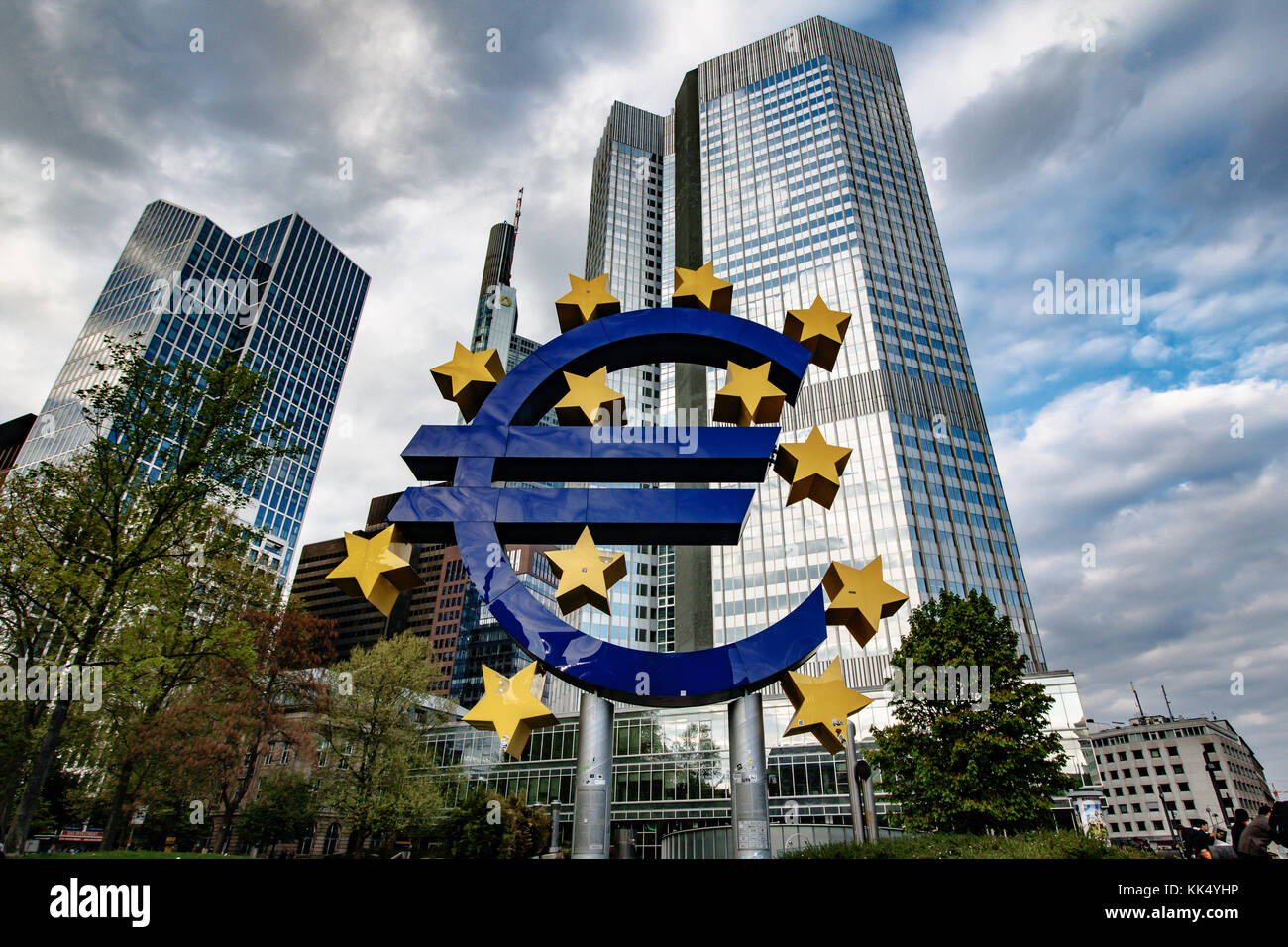 European central bank and its Euro logo Stock Photo