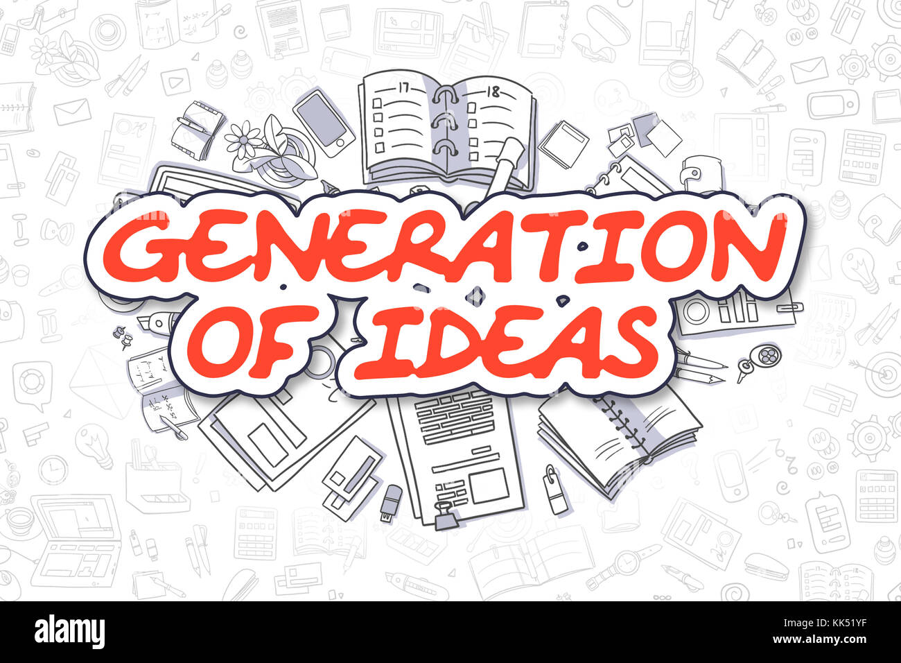 Generation Of Ideas - Cartoon Red Word. Stock Photo