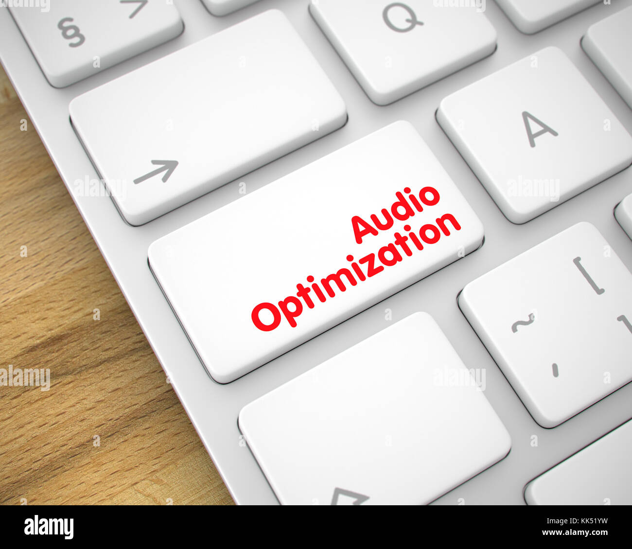 Audio Optimization on White Keyboard Button. 3D. Stock Photo