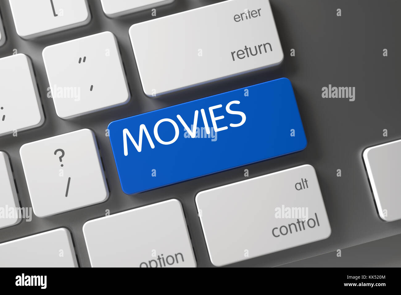 Blue Movies Button on Keyboard. 3D. Stock Photo