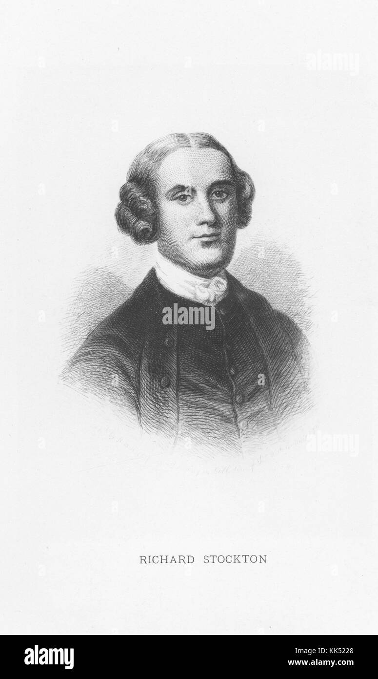 A portrait from an engraving of Richard Stockton, he was an American lawyer and jurist, he was a representative to the Second Continental Congress, he also signed the Declaration of Independence, 1800. From the New York Public Library. Stock Photo