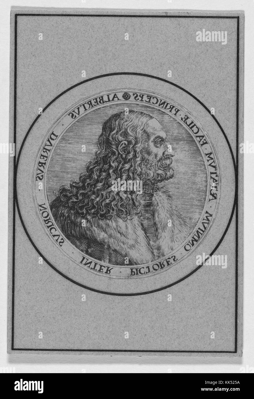 Engraved portrait of Albrecht Durer, was a painter, printmaker and theorist of the German Renaissance, 1550. From the New York Public Library. Stock Photo