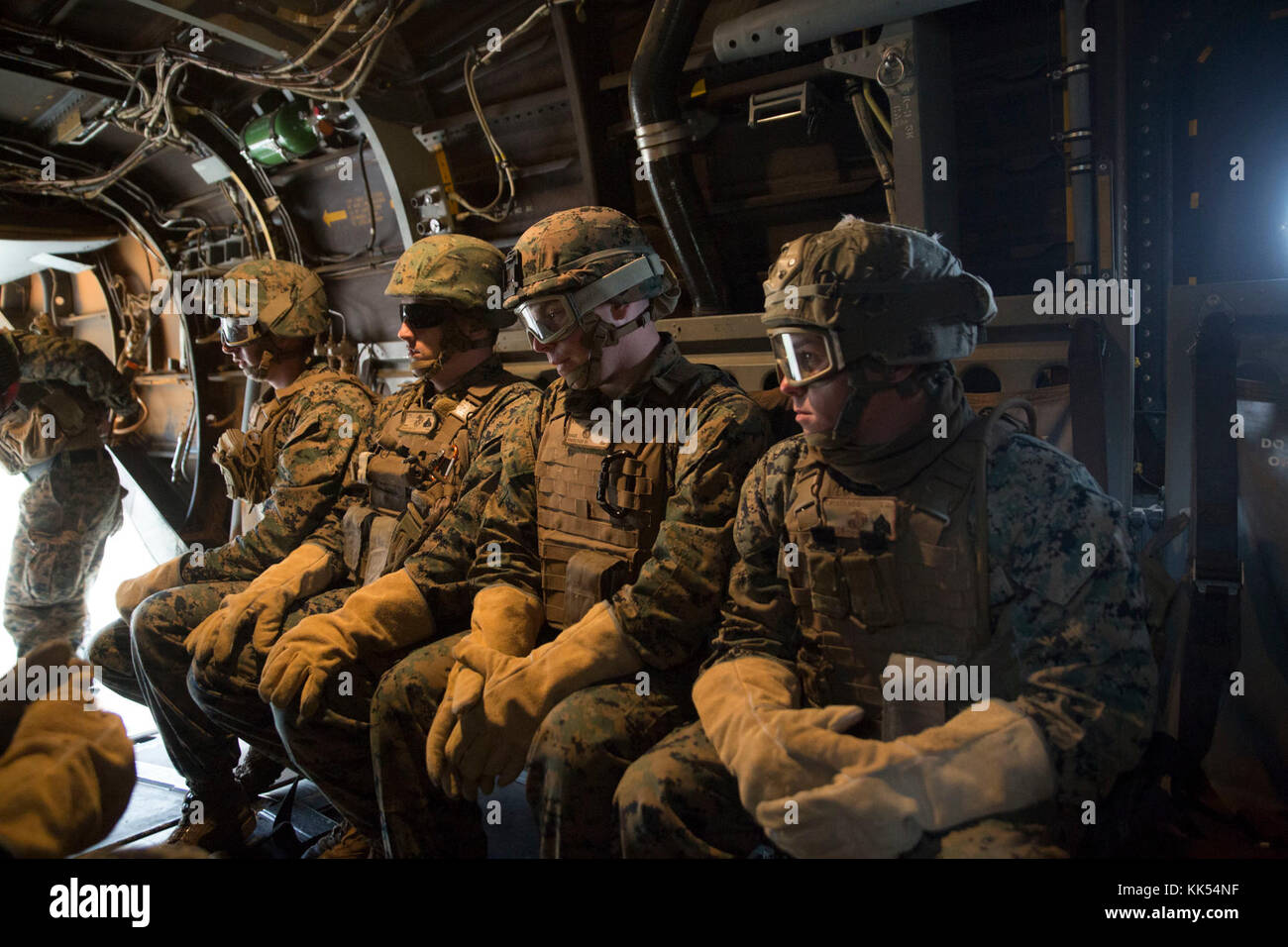 Marines wait to fast rope out of an MV-22 Osprey during Fast Rope ...