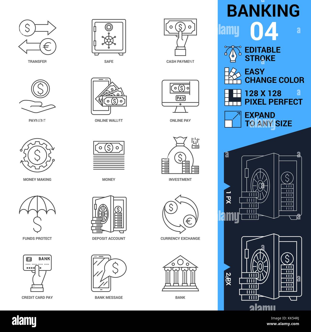 Banking icons set. Thin Line Vector Illustration - Adjust stroke weight ...