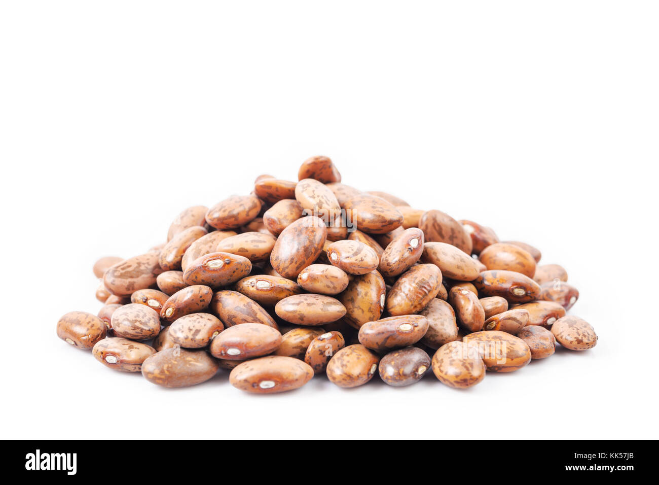 Raw Organic cranberry bean on white background (pinto, bean Stock Photo