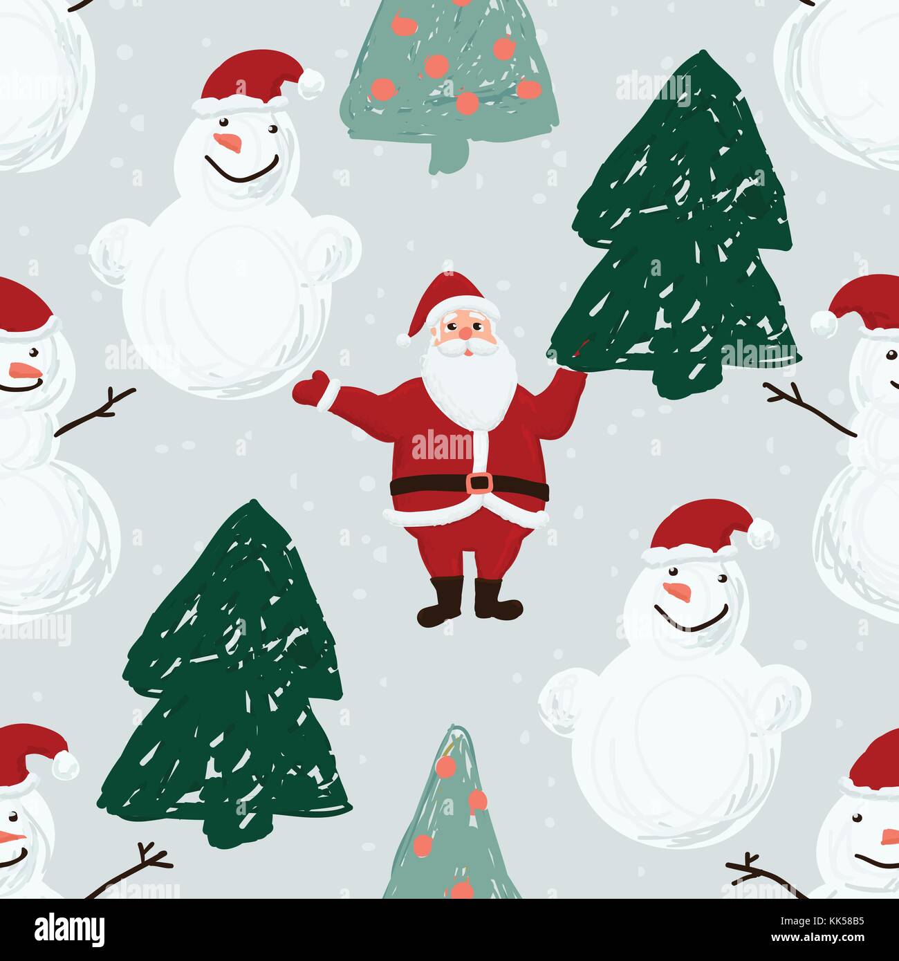 Seamless pattern with Santa Claus, snowmen, snowflakes and Christmas ...