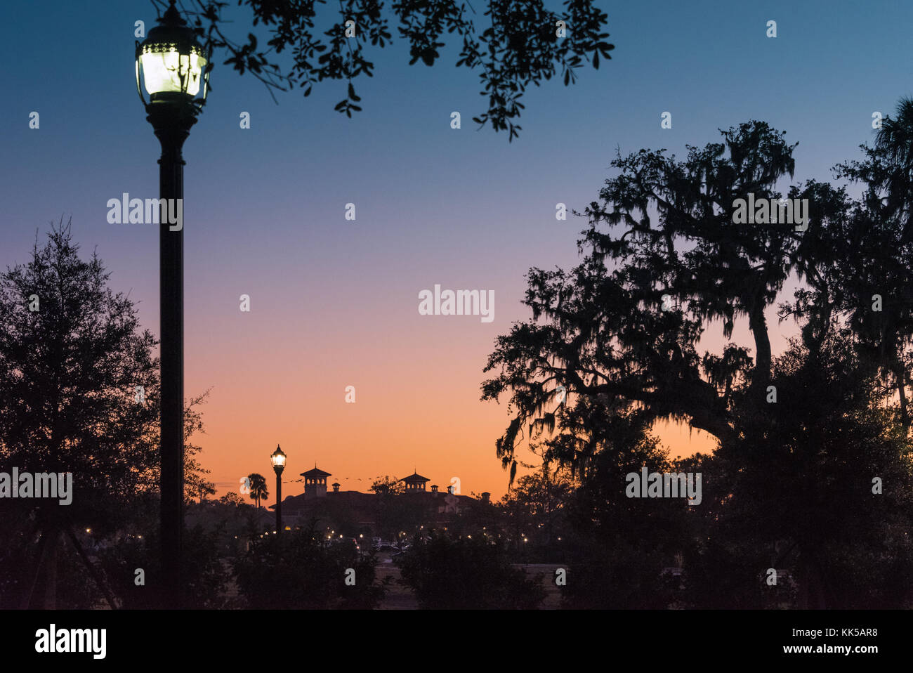 Dusk settles over the TPC Sawgrass Clubhouse in Ponte Vedra Beach, Florida. (USA) Stock Photo