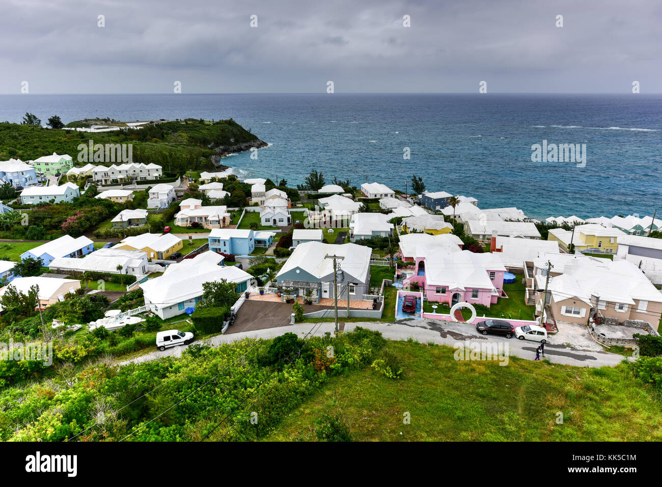 Aerial view of Saint George's Bermuda during the day. Stock Photo