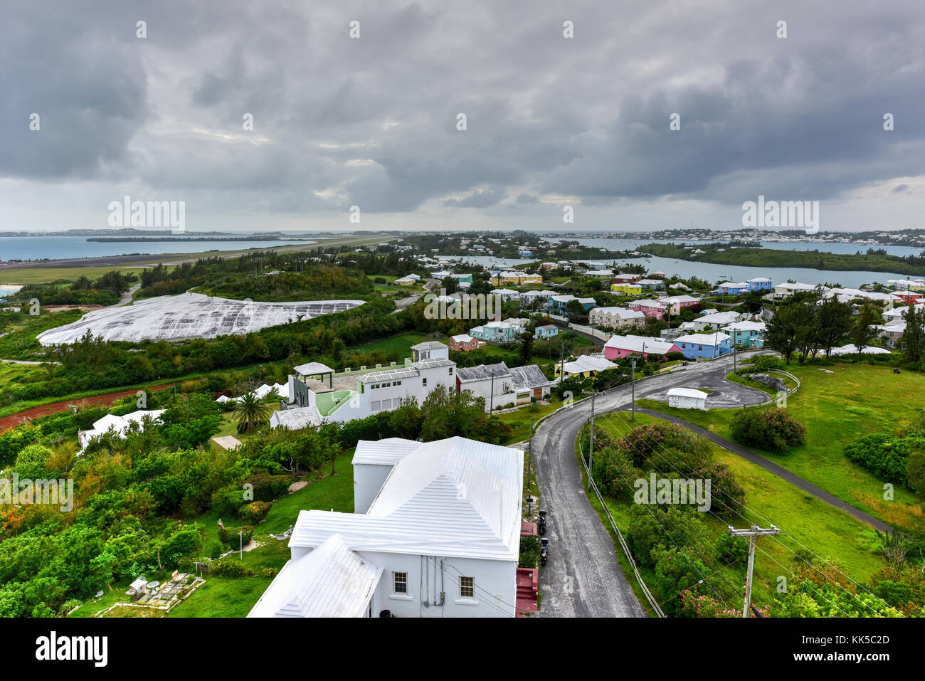 Aerial view of Saint George's Bermuda during the day. Stock Photo