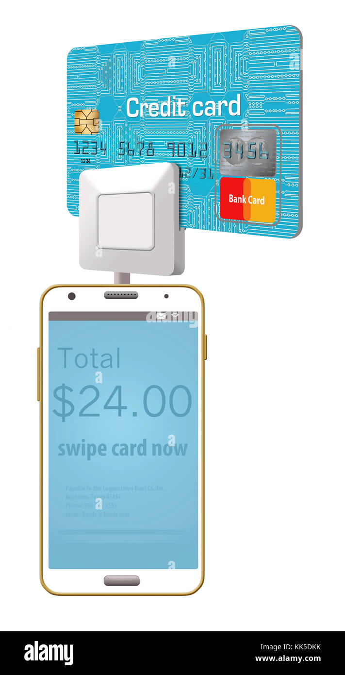 This is an illustration of a credit card reader used on a cell phone