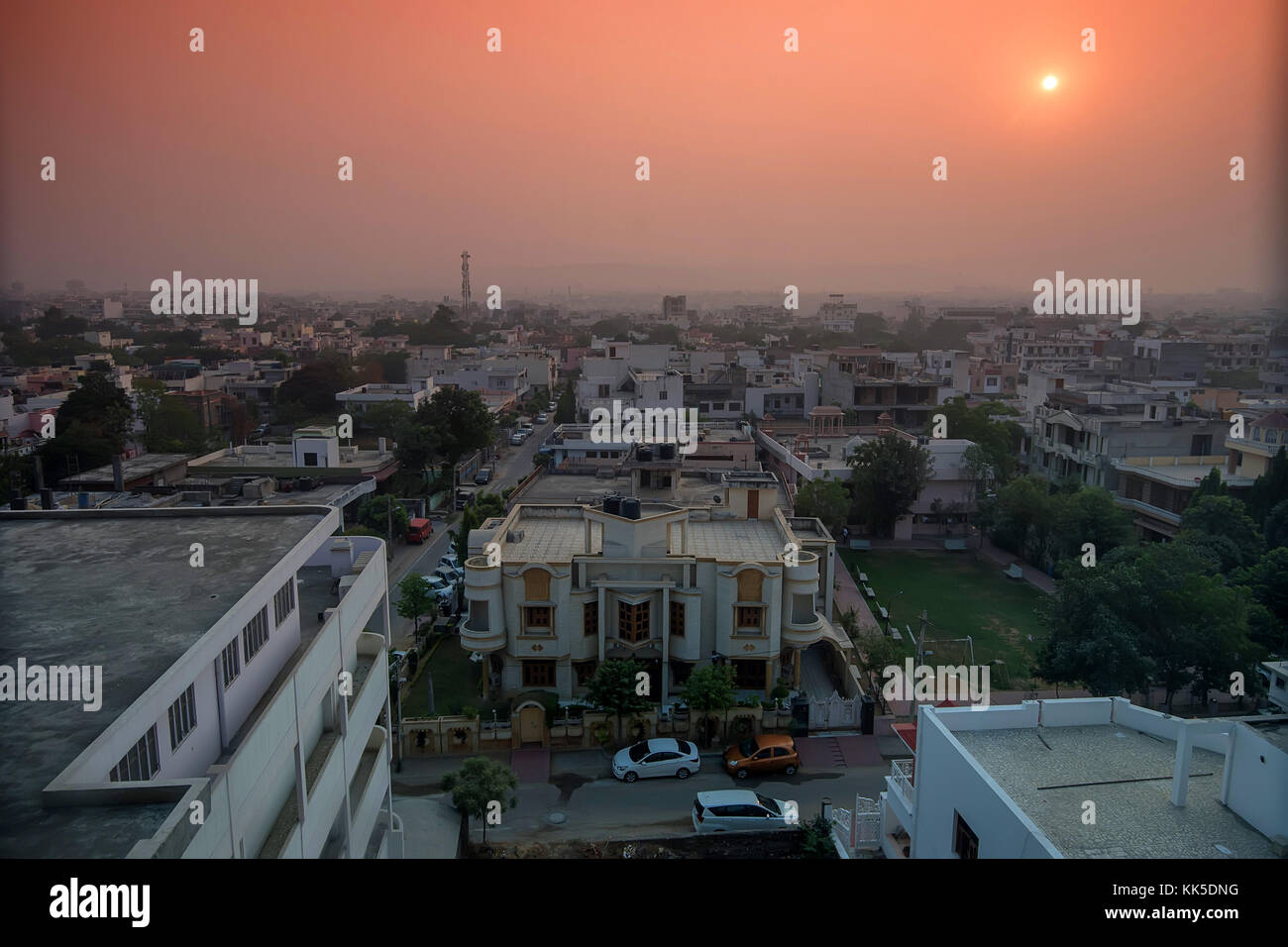 Rooftops of Indian city of Jaipur in morning Stock Photo Alamy