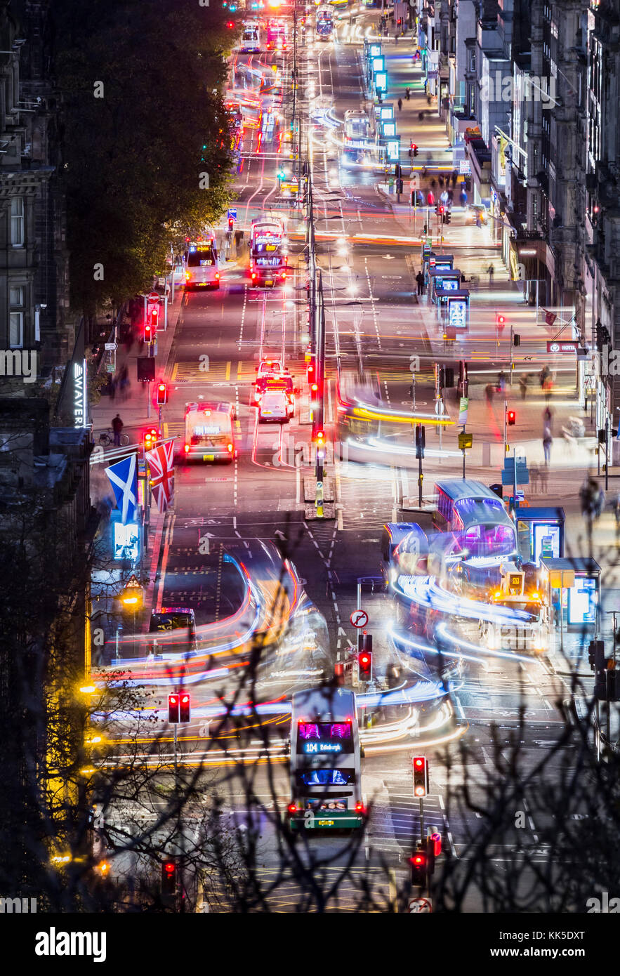 View down Princes Street in Edinburgh from Calton Hill. Scotland, UK Stock Photo