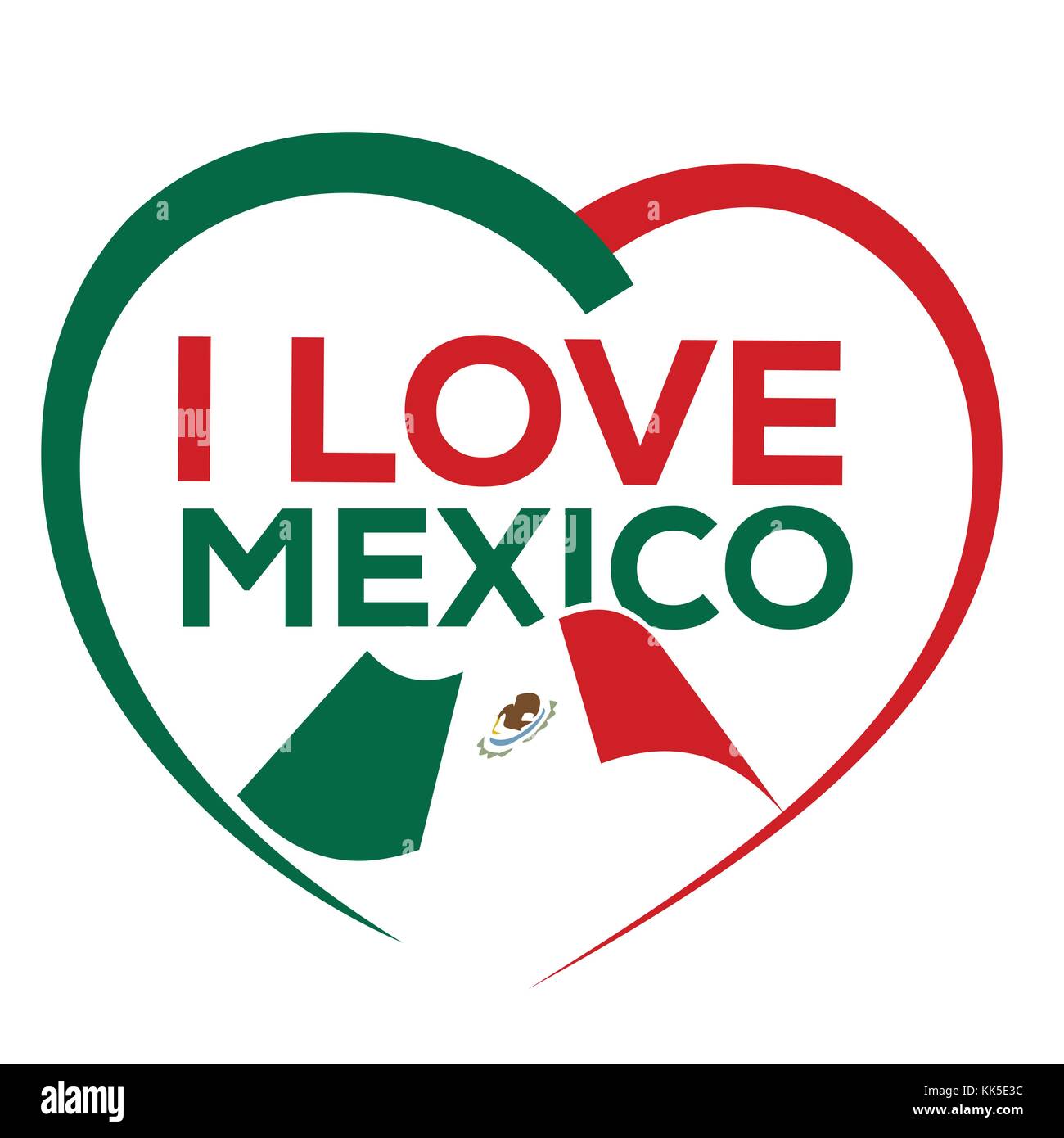 I love mexico with outline of heart and flag of mexico, icon design, isolated on white background. Stock Vector