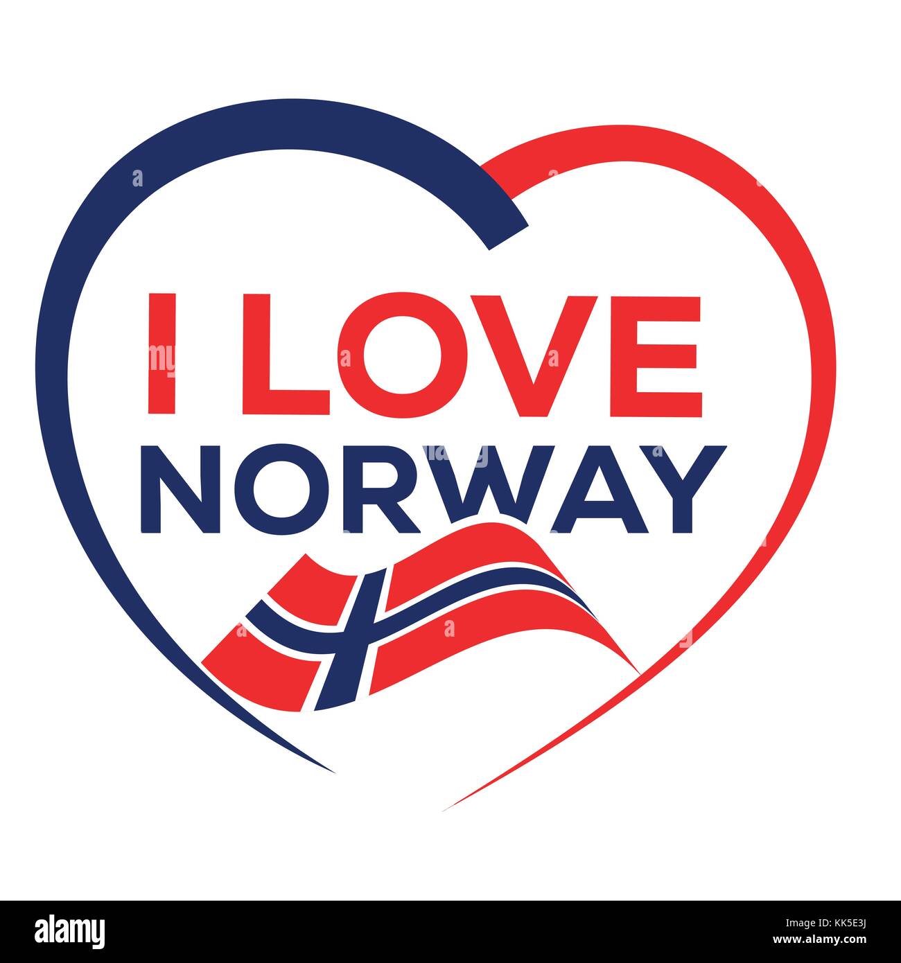 I love norway with outline of heart and flag of norway, icon design, isolated on white background. Stock Vector