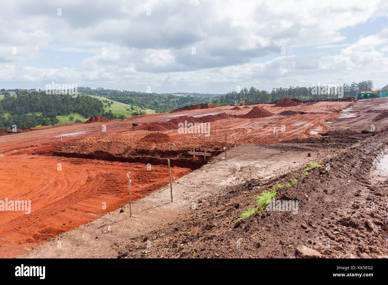 Industrial earthworks building foundations layout construction site landscape Stock Photo