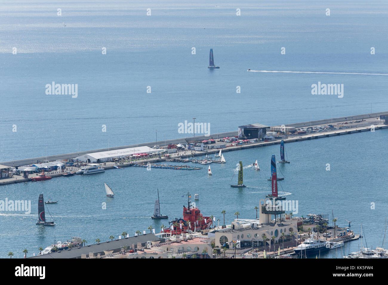 Alicante, Spain October 19, 2017: Views of the port of Alicante from the Castle of Santa Barbara, on the dates that the Volvo Ocean Race took place. Stock Photo
