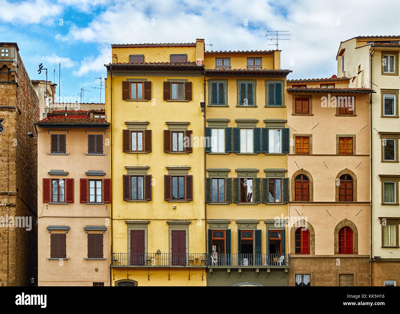 Beautiful facades of old Italian buildings in Piazza della Signoria in