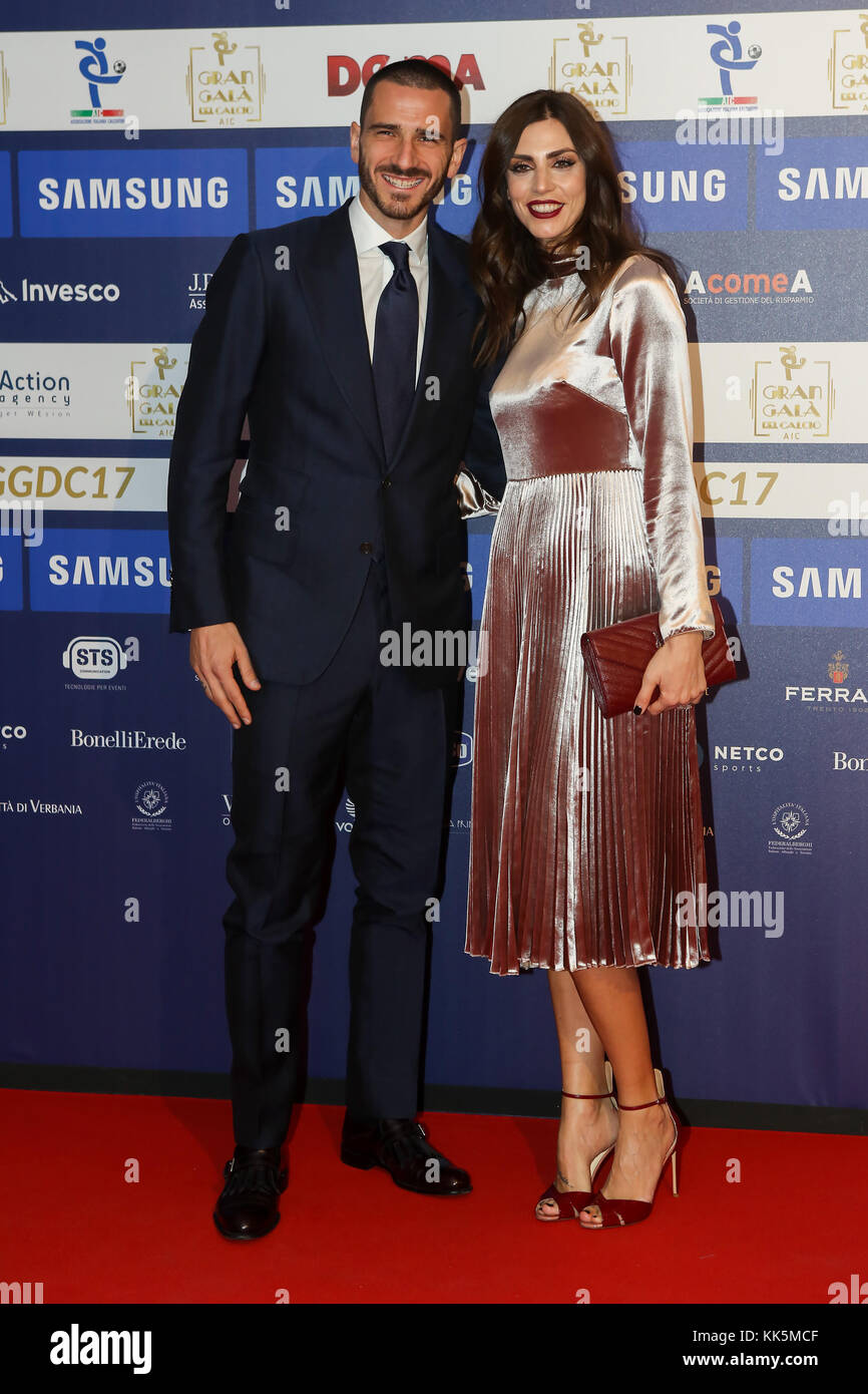 The strong defender before Juventus and today Milan and the Italian national team has been awarded as one of the best defenders in the Italian soccer championship. Here she takes up the Red Carpet with her wife Martina Maccari. (Photo by  Luca Marenda/Pacific Press) Stock Photo