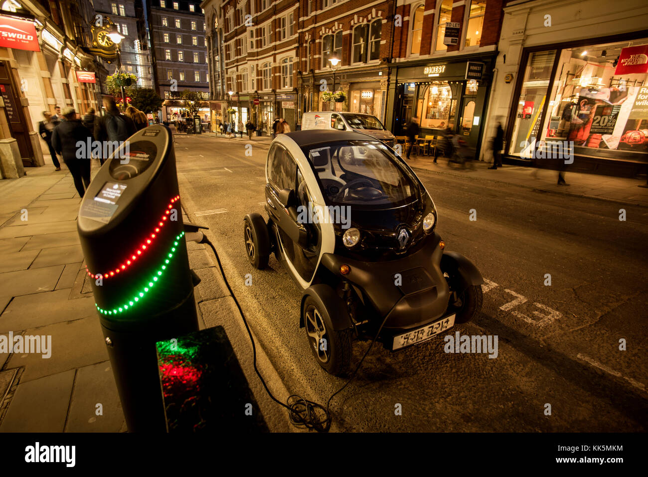 London Covent Garden area, England, UK. Electric car being charged up