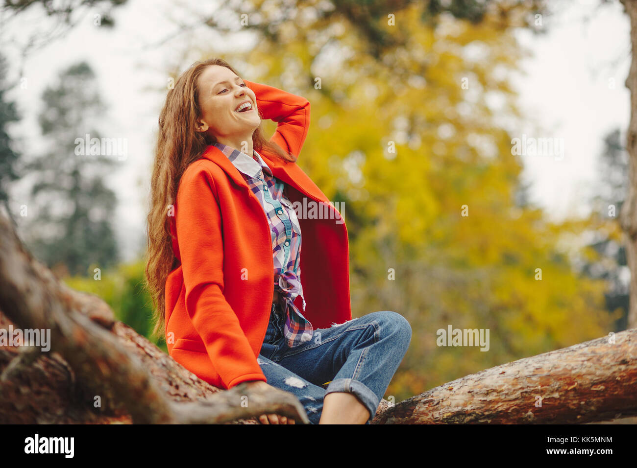 Smiling girl autumn portrait Stock Photo - Alamy