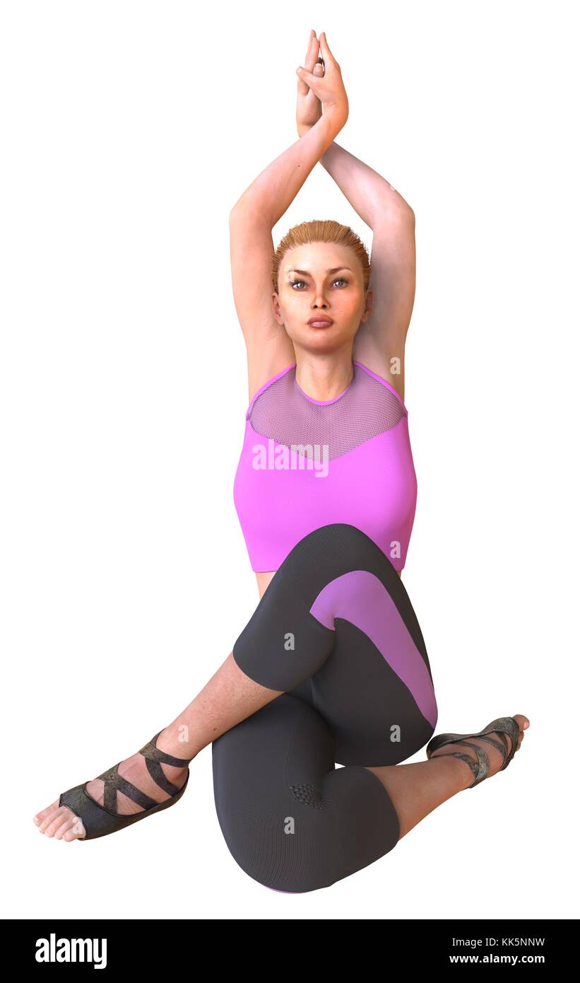 Beautiful girl doing yoga isolated on white 3d illustration Stock Photo ...