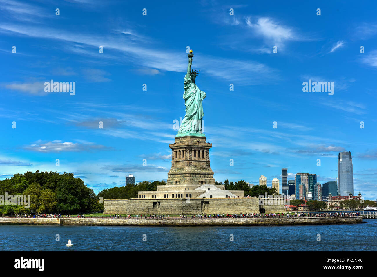 The Statue of Liberty from Liberty Harbor with New Jersey in the