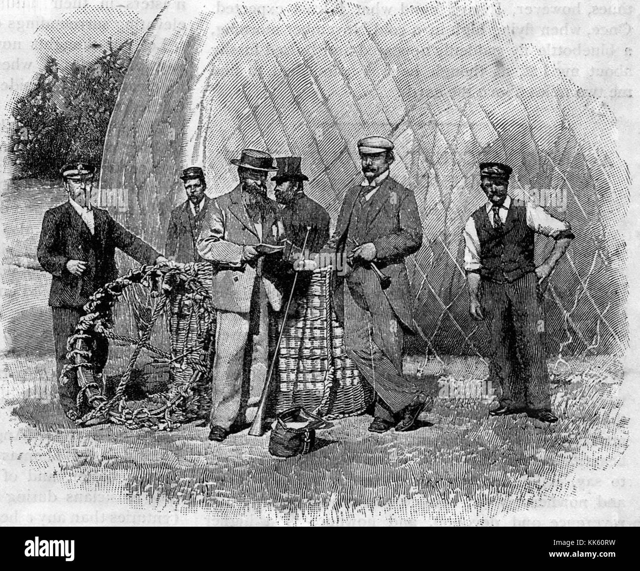 A scientific party of balloon enthusiasts inflating a balloon near Newbury, Berkshire, England  in 1899 Stock Photo
