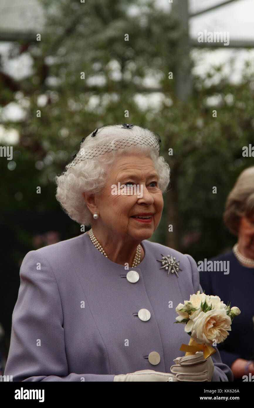 Queen Elizabeth 11 at the Chelsea flower show, London, UK. Russell Moore portfolio page. Stock Photo