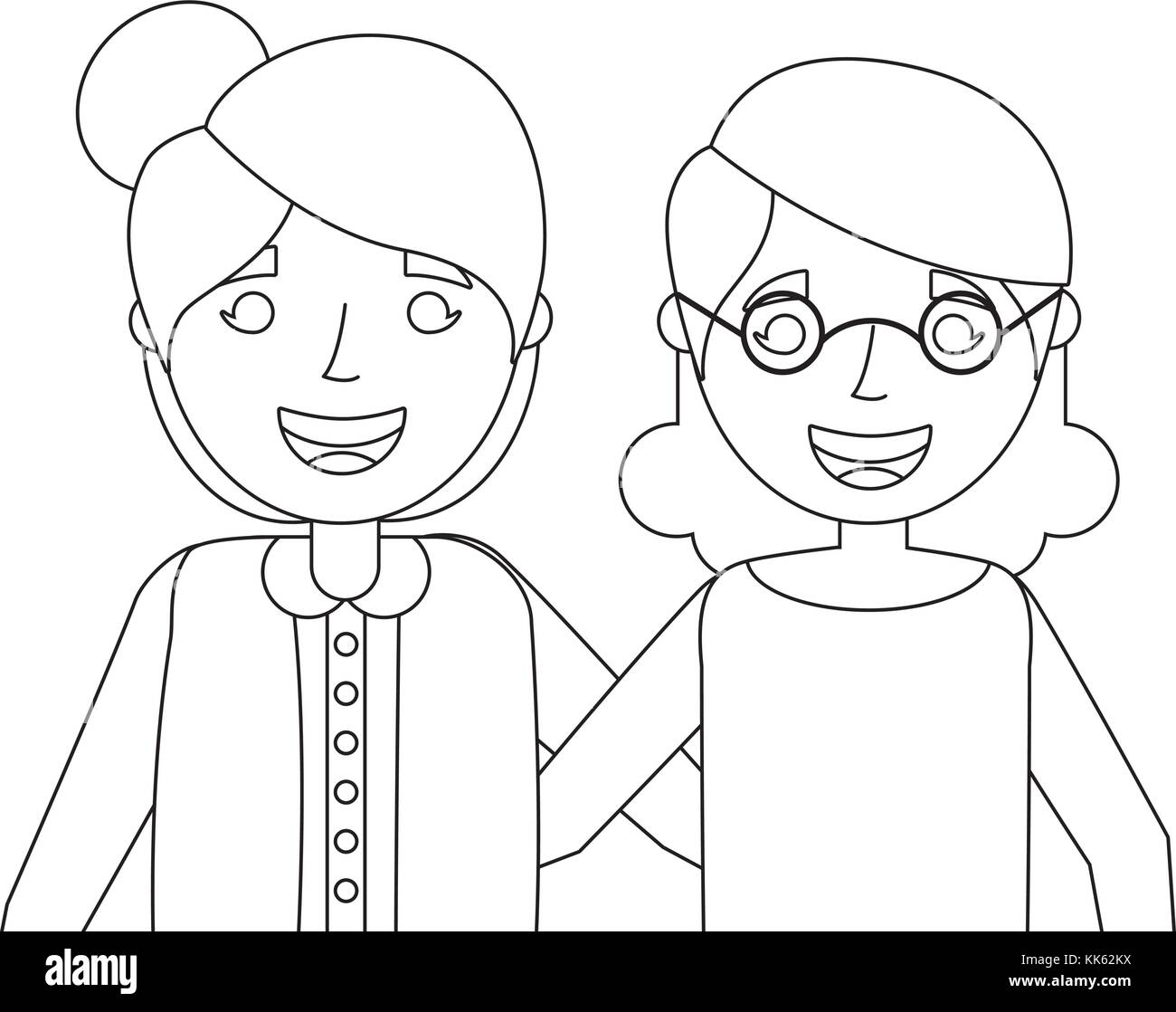 two older women friends together embraced Stock Vector