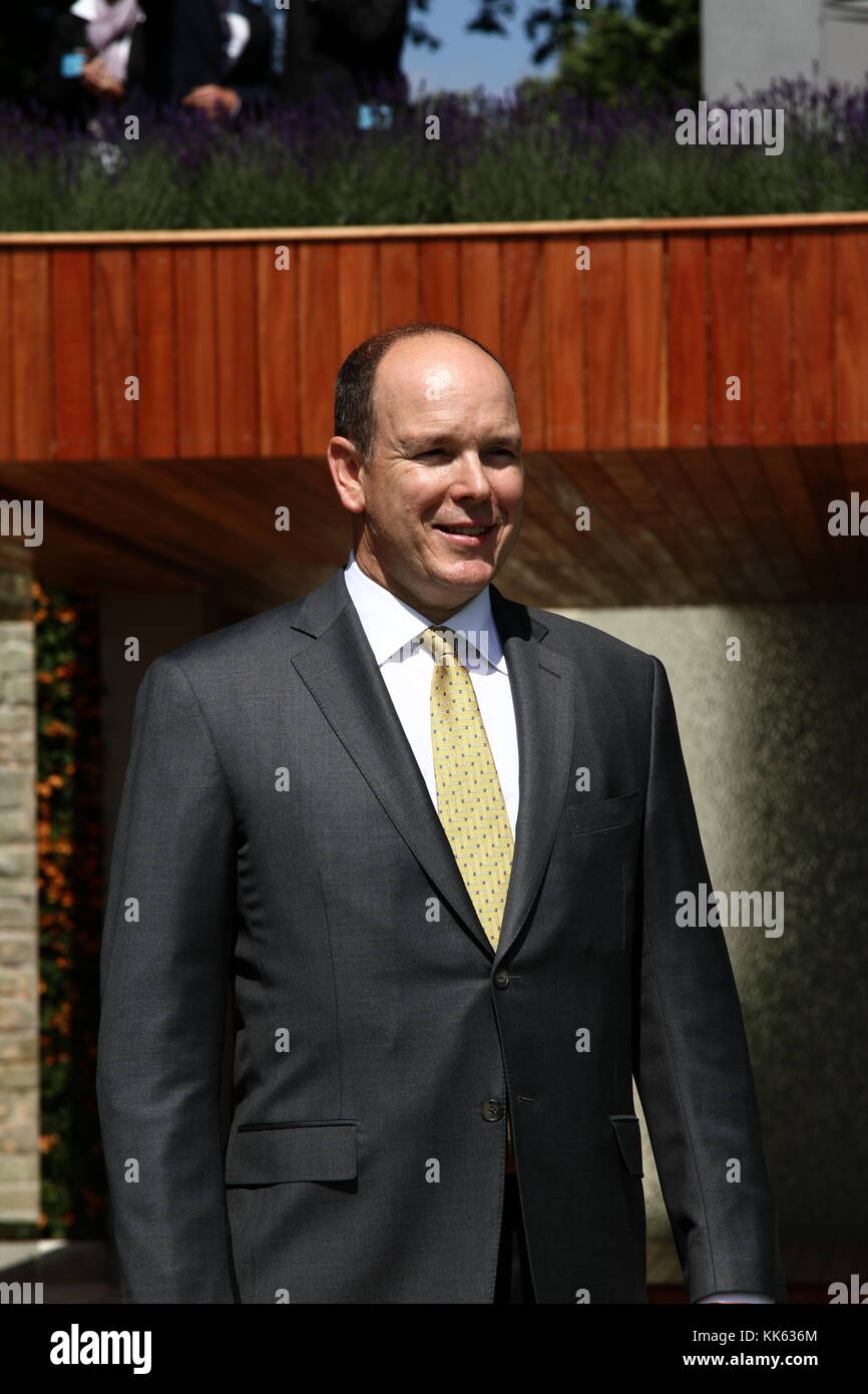 Prince Albert of the principality of Monaco posed for photographs to be taken of him on Press day at the RHS Chelsea flower show on 23rd May 2011. Stock Photo