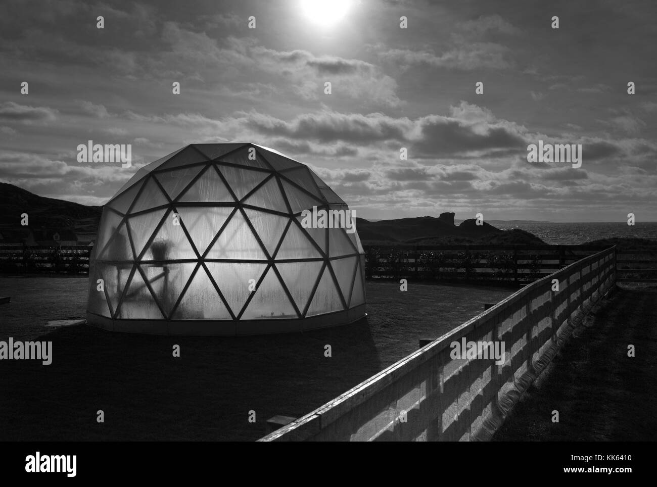 Geodesic greenhouse glass dome, Clachtoll Bay,Assynt,Scotland Stock Photo
