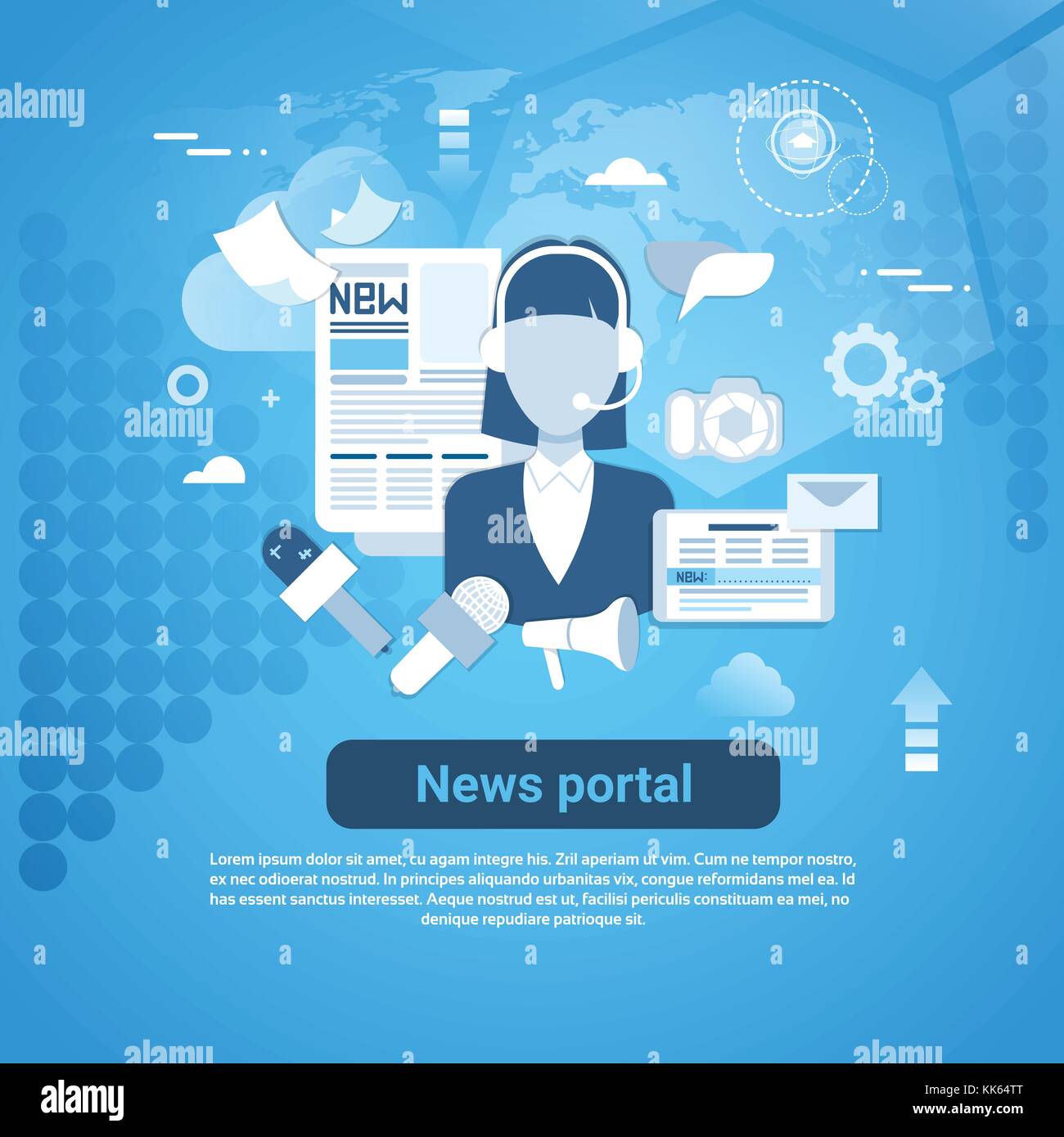 News Portal Web Banner With Copy Space On Blue Background Stock