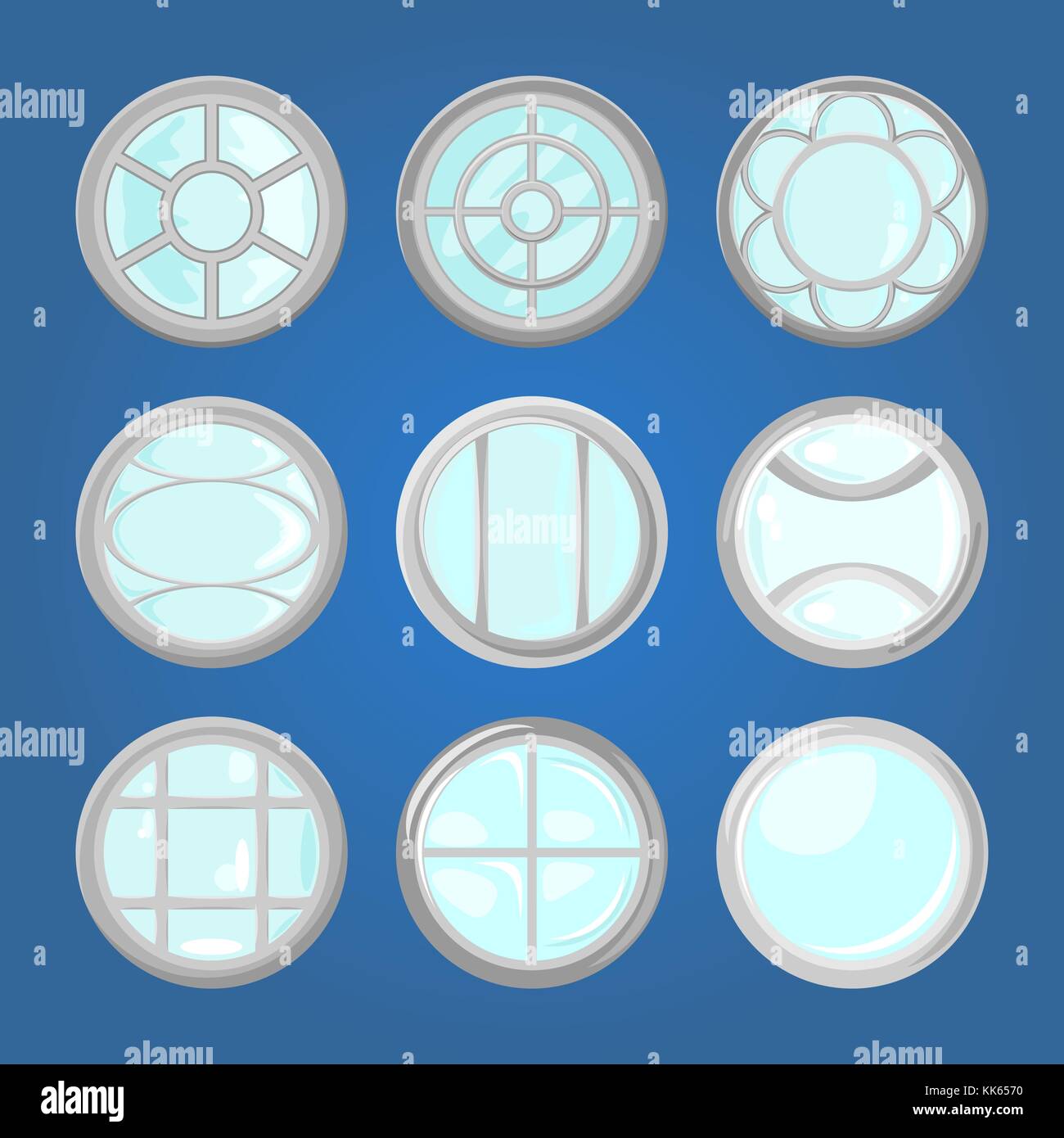 Round windows with different frames Stock Vector