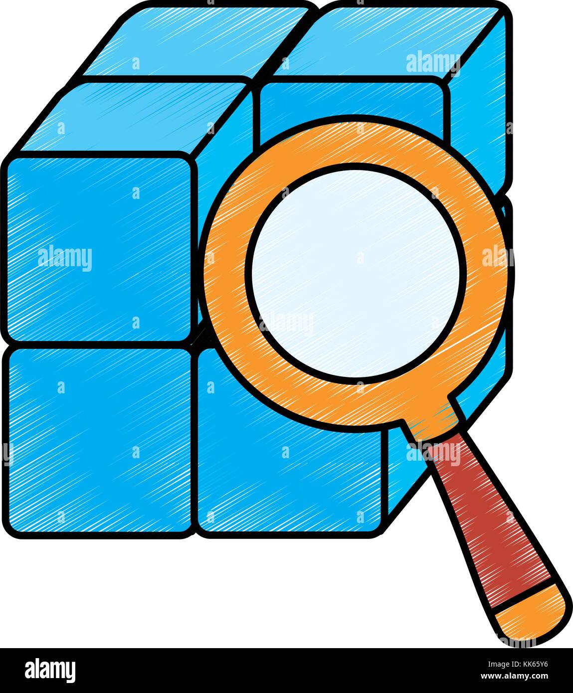 cube with blocks with magnifying glass Stock Vector Image & Art - Alamy