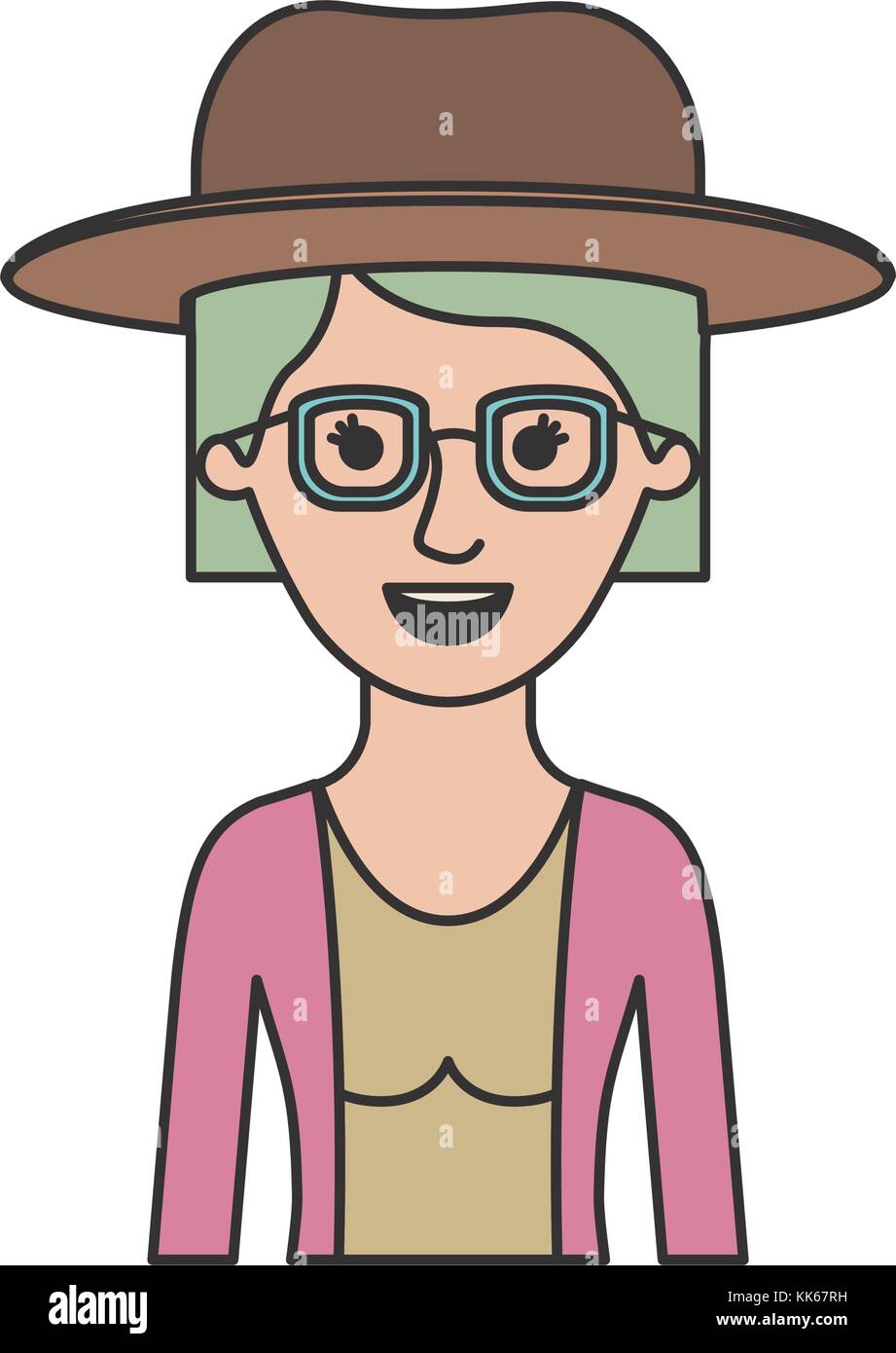 Woman Half Body With Hat And Glasses And Blouse With Jacket And