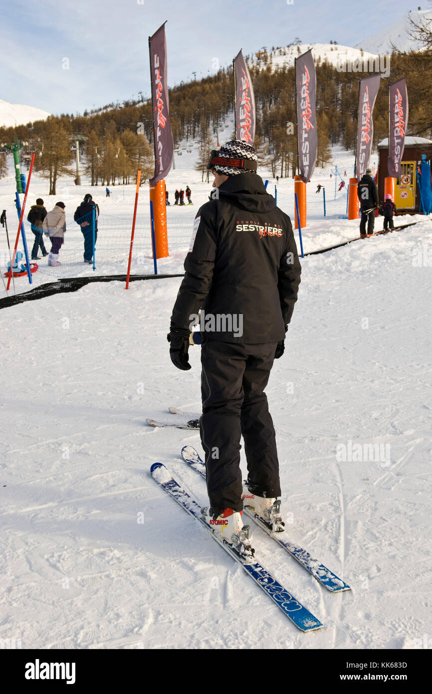 Ski instructor, Sestriere, Turin province, Piedmont, Italy Stock Photo