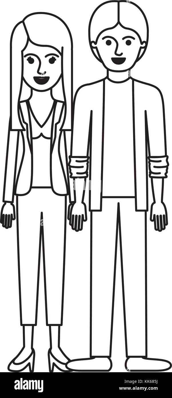 Couple Monochrome Silhouette And Her With Blouse And Jacket And Pants 