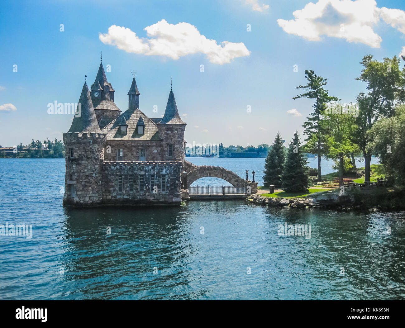 Overview of Boldt Castle, St Lawrence river, USA-Canada Border Stock Photo