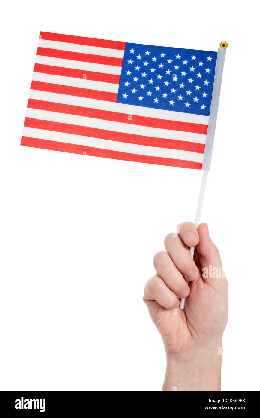 Hand holding american flag,isolated on white background Stock Photo - Alamy