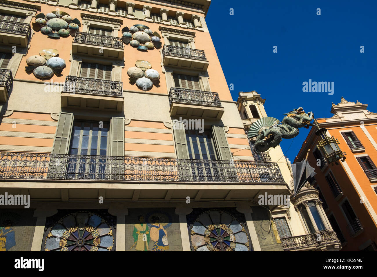 Barcelona, Spain - May 1, 2016: Las Ramblas Art nouveau decorations on Casa Bruno Stock Photo