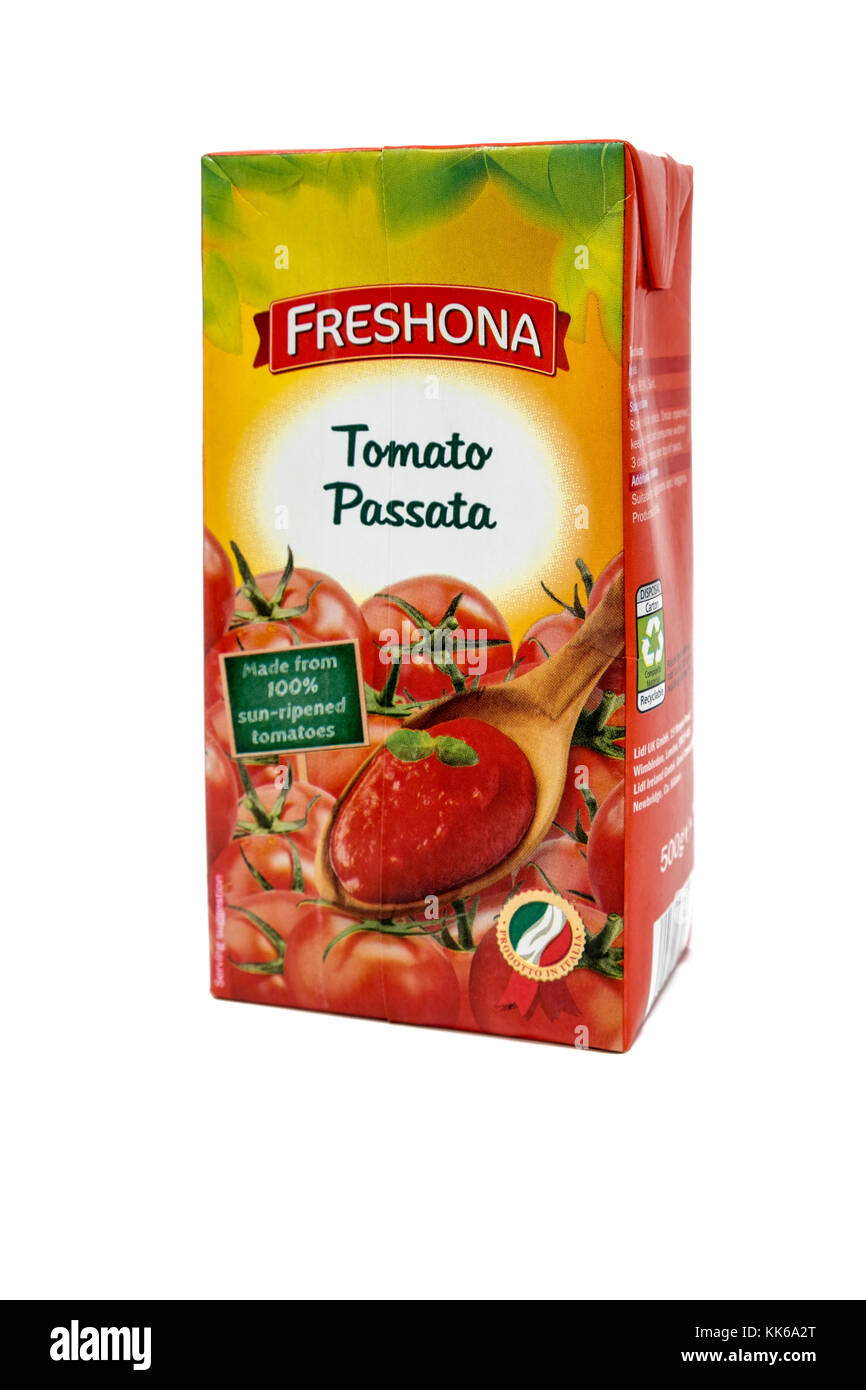 Carton of Tomato Passata Stock Photo - Alamy