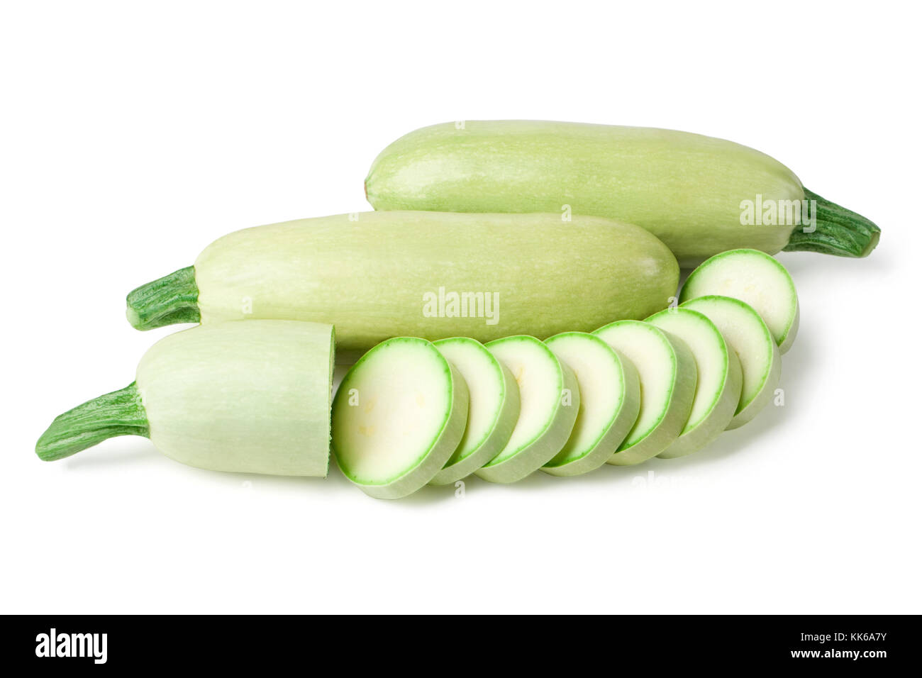 light green turkish zucchini's (Cucurbita pepo) on a white background
