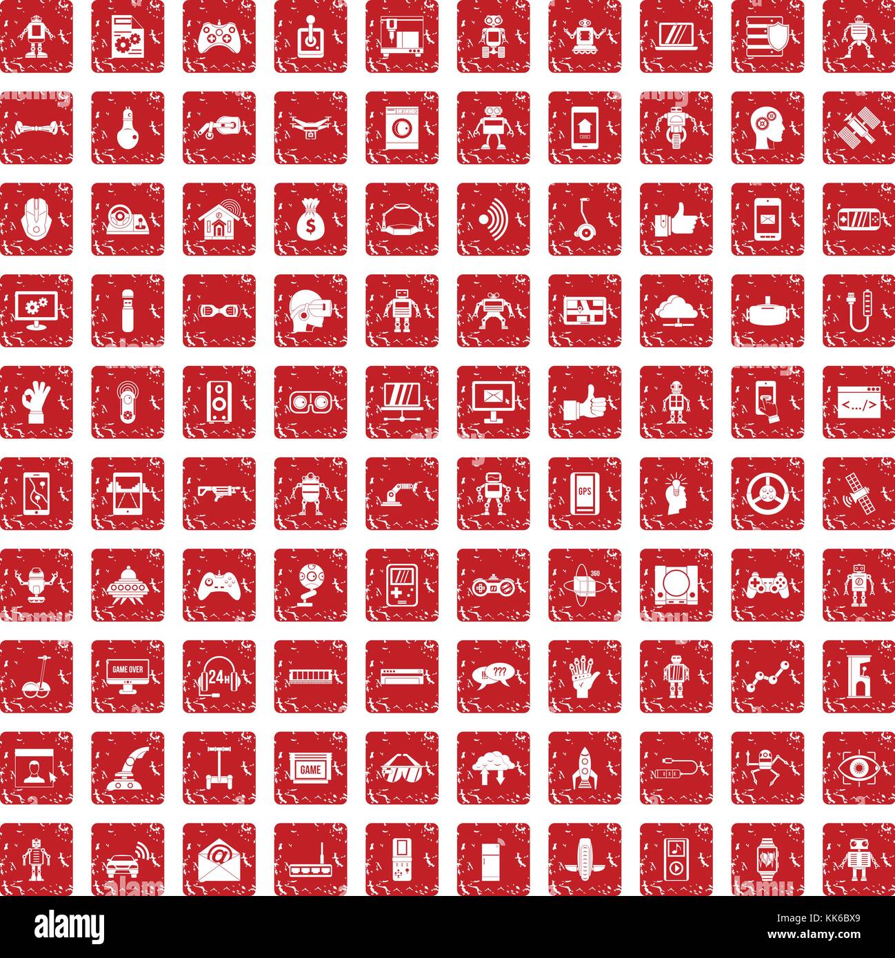100 robot icons set grunge red Stock Vector Image & Art - Alamy