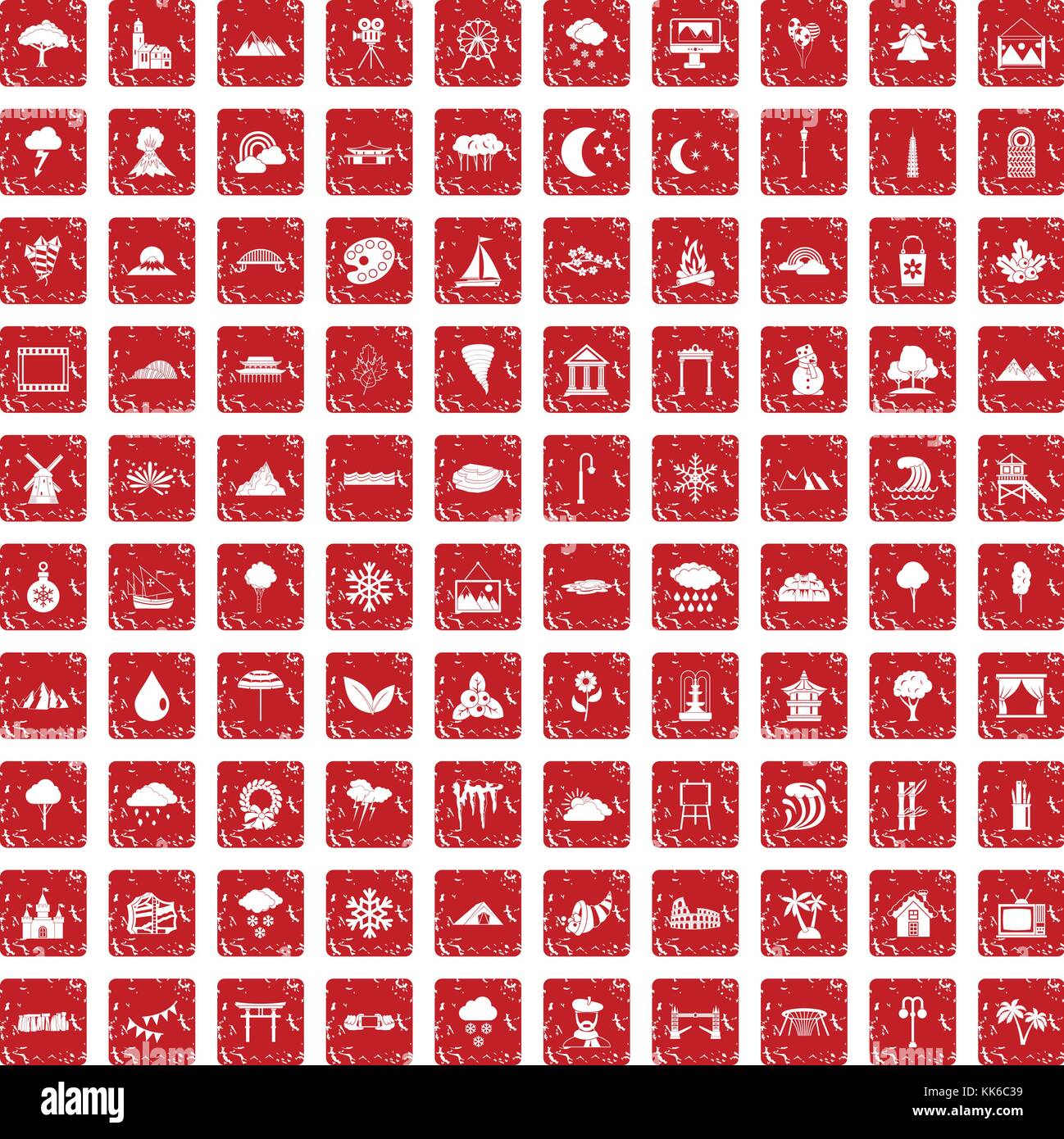 100 scenery icons set grunge red Stock Vector Image & Art - Alamy