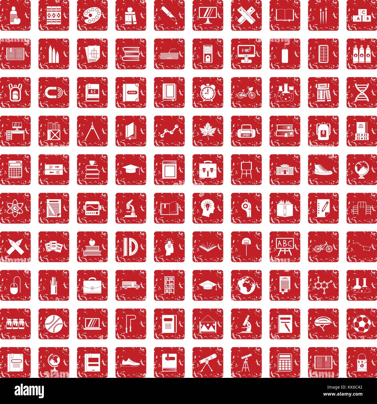 100 school icons set grunge red Stock Vector Image & Art - Alamy