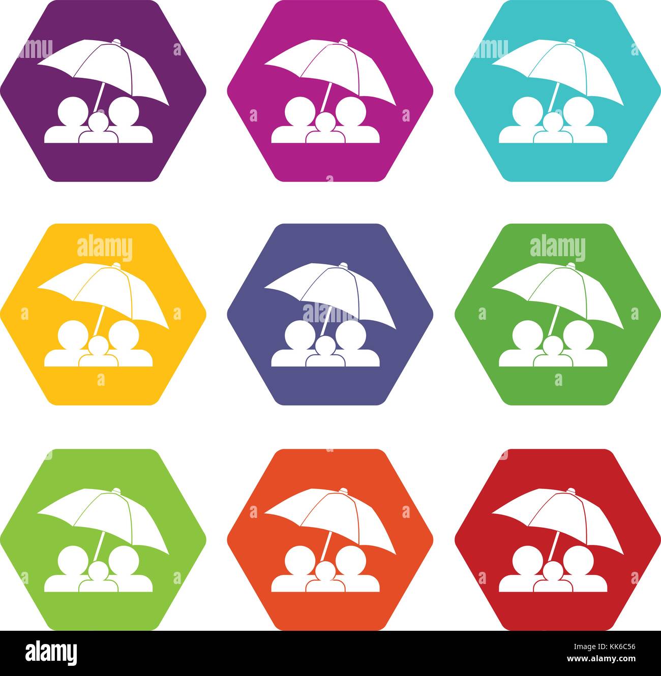 Family under umbrella icon set color hexahedron Stock Vector Image ...