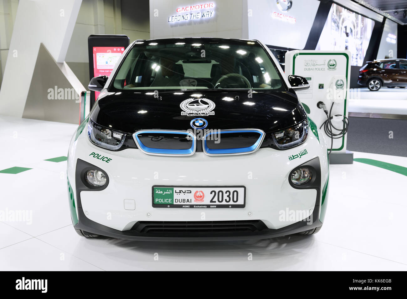 DUBAI, UAE NOVEMBER 18 The BMW i3 of Dubai Police electric car is on