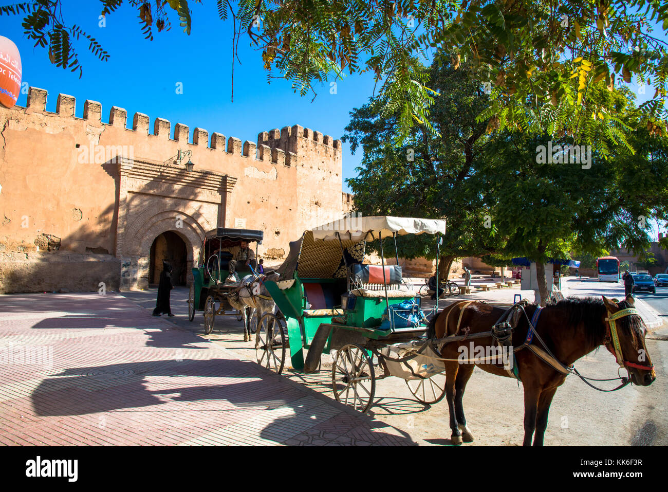 horse cart for tourists at the old castle of Taroudant, Maroc Stock Photo